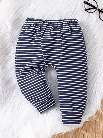 Baby Sun & Slogan Graphic Pullover & Striped Sweatpants