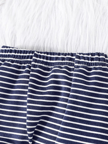 Baby Sun & Slogan Graphic Pullover & Striped Sweatpants