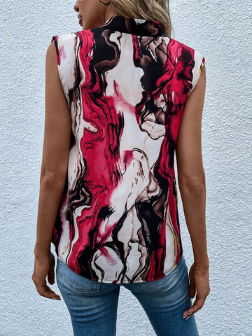 Graphic Print Button Front Blouse