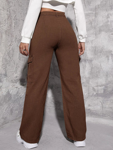 High Waisted Flap Pocket Cargo Jeans