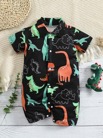 Baby Dinosaur Print Button Front Romper