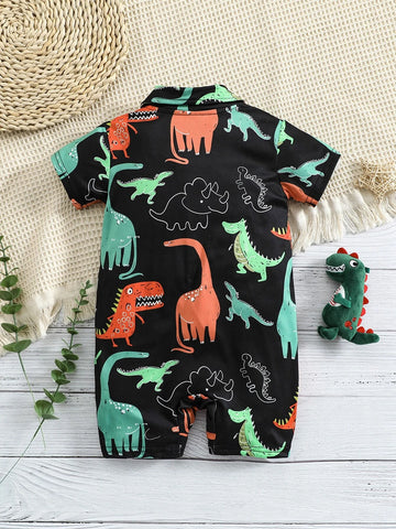 Baby Dinosaur Print Button Front Romper