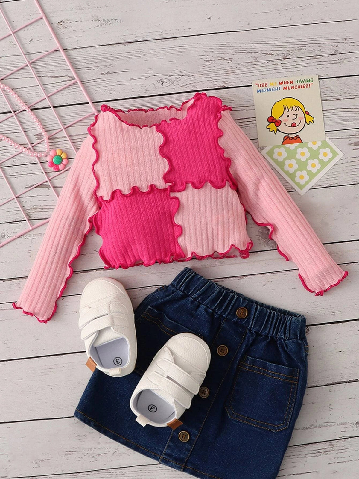 Baby Two Tone Lettuce Trim Ribbed Knit Tee