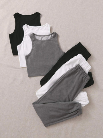 3sets Tank Top & Sweatpants Lounge Set