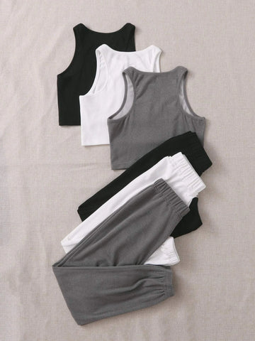 3sets Tank Top & Sweatpants Lounge Set