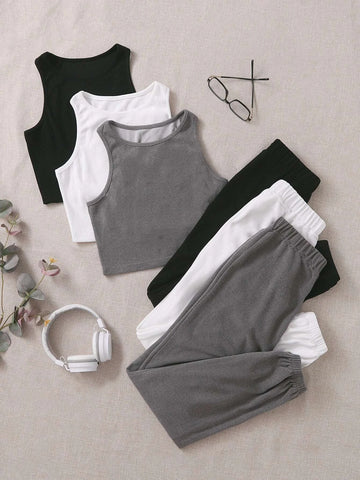 3sets Tank Top & Sweatpants Lounge Set