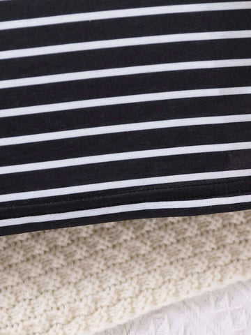 Baby Striped Print Heart Embroidery Tee