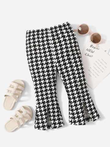 Baby Houndstooth Print Split Hem Flare Leg Pants