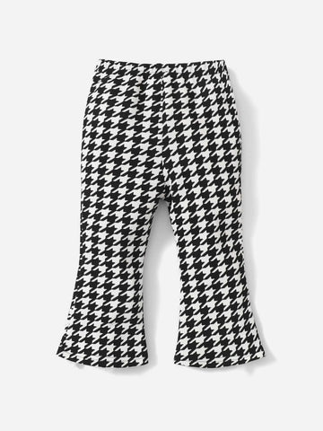 Baby Houndstooth Print Split Hem Flare Leg Pants