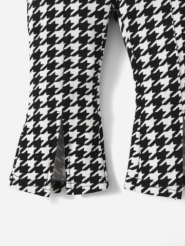 Baby Houndstooth Print Split Hem Flare Leg Pants