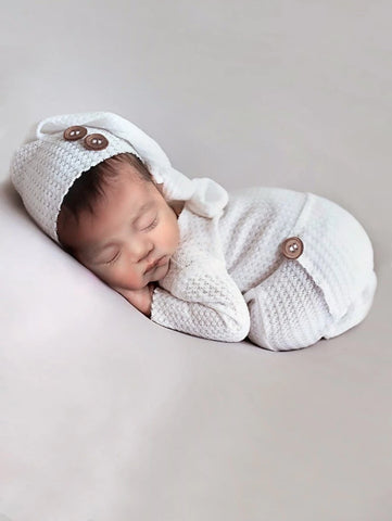 Newborn Waffle Knit Jumpsuit & Hat Photography Prop