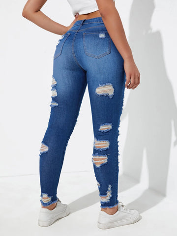 Ladder Distressed Raw Trim Skinny Jeans