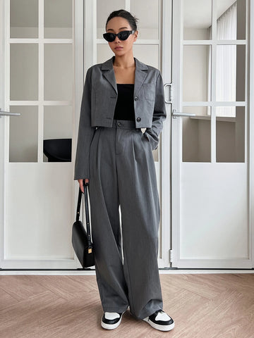 DAZY Patched Pocket Single Breasted Blazer & Plicated Detail Tailored Pants