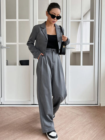 DAZY Patched Pocket Single Breasted Blazer & Plicated Detail Tailored Pants