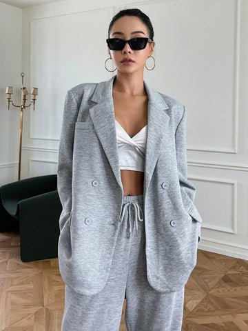 DAZY Space Dye Lapel Collar Double Breasted Blazer With Pants