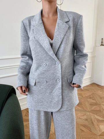 DAZY Space Dye Lapel Collar Double Breasted Blazer With Pants