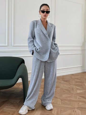 DAZY Space Dye Lapel Collar Double Breasted Blazer With Pants