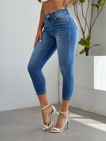 Floral Embroidery Skinny Jeans