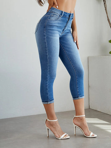 Floral Embroidery Skinny Jeans