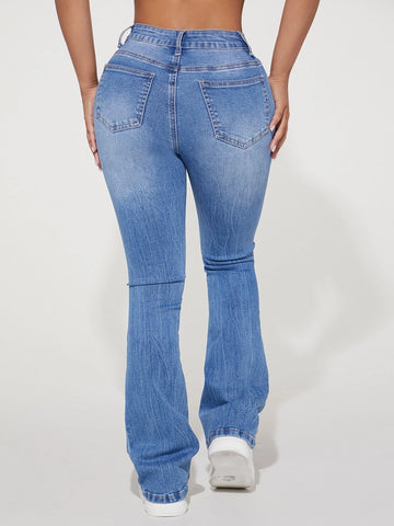PETITE High Waist Ripped Flare Leg Jeans