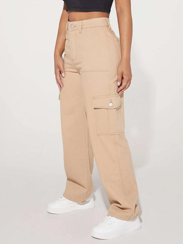PETITE High Waist Flap Pocket Side Cargo Jeans