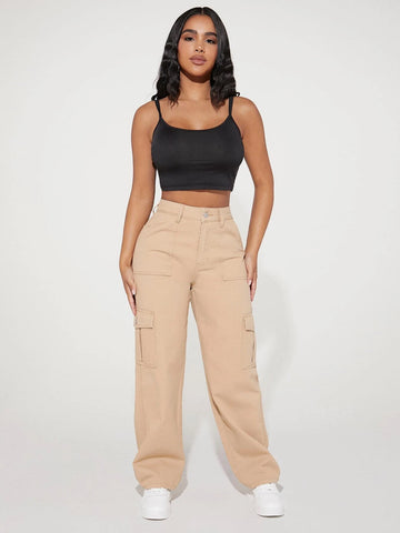 PETITE High Waist Flap Pocket Side Cargo Jeans