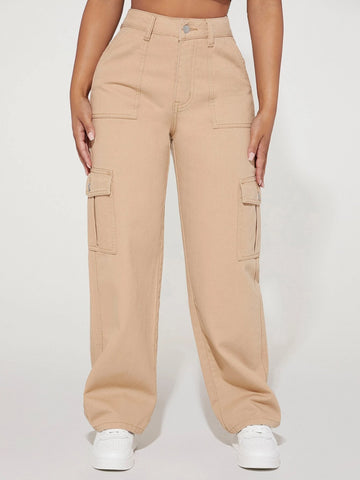 PETITE High Waist Flap Pocket Side Cargo Jeans