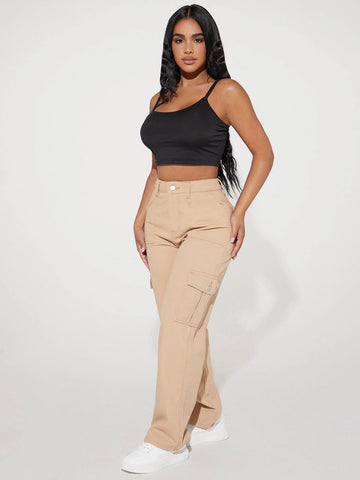 PETITE High Waist Flap Pocket Side Cargo Jeans