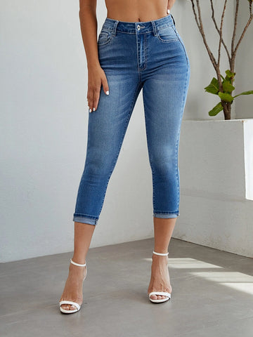 Floral Embroidery Skinny Jeans