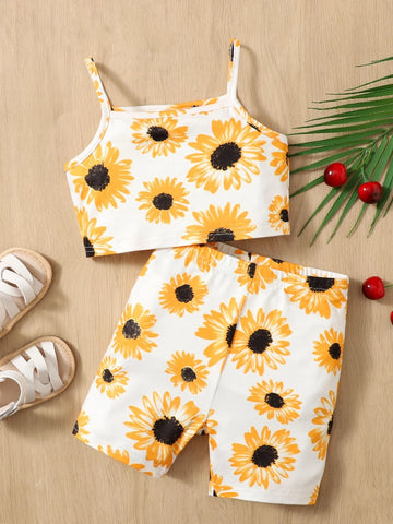Baby Sunflower Print Cami Top & Shorts