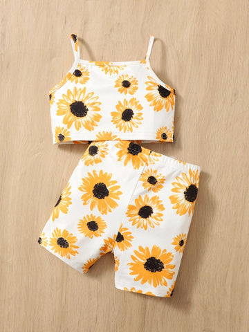 Baby Sunflower Print Cami Top & Shorts
