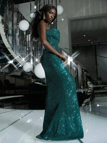 Missord Draped Front Sequins Tube Prom Dress