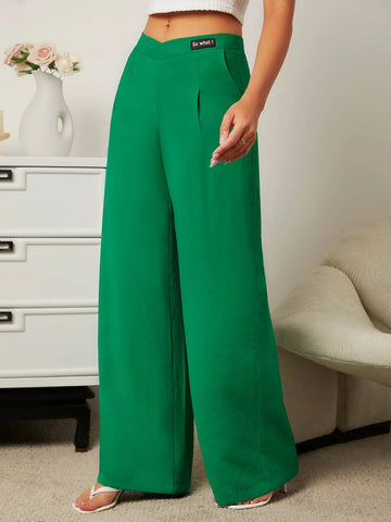 Letter Patched Detail Wide Leg Pants