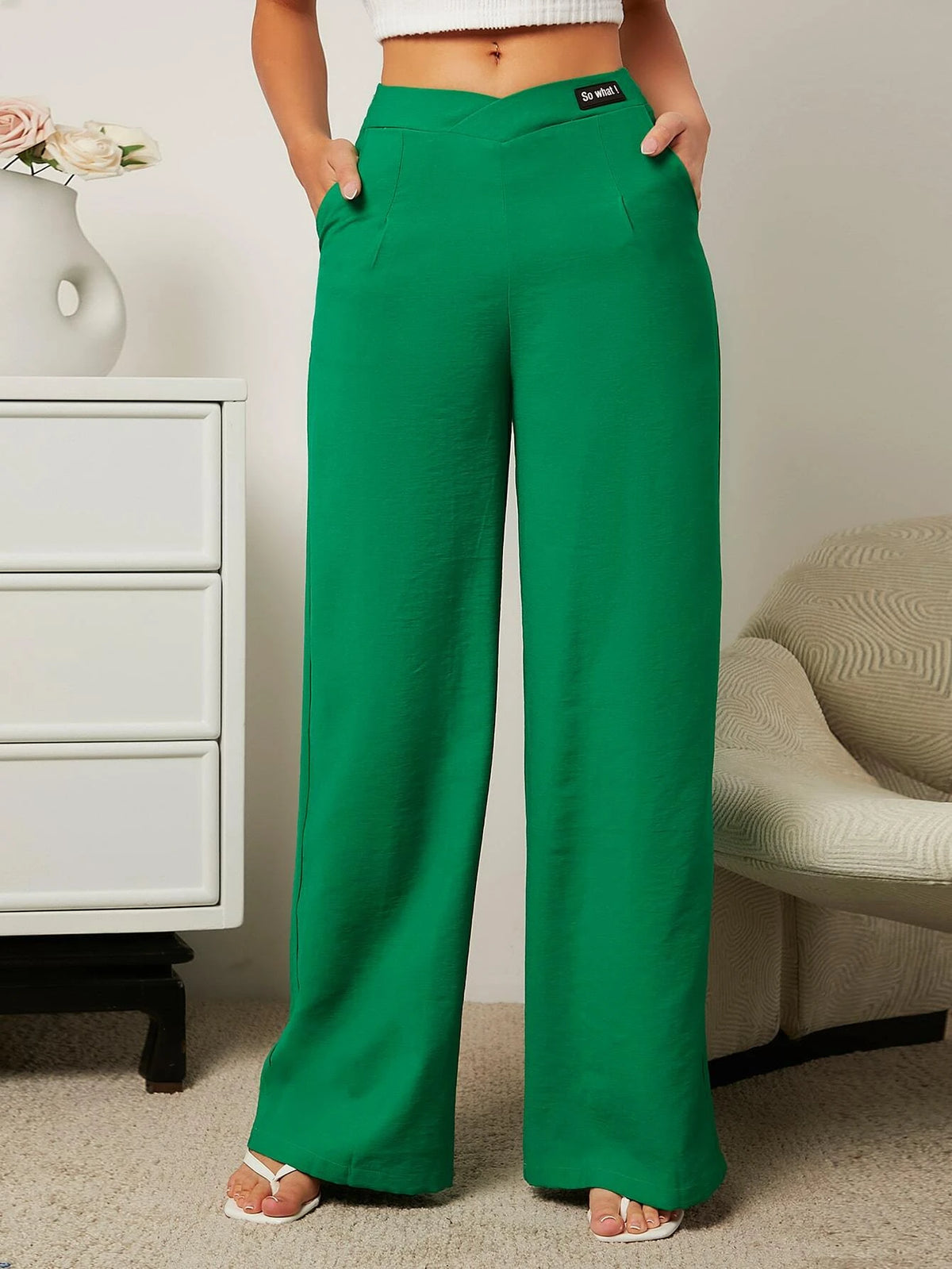 Letter Patched Detail Wide Leg Pants