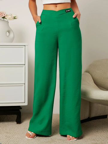 Letter Patched Detail Wide Leg Pants