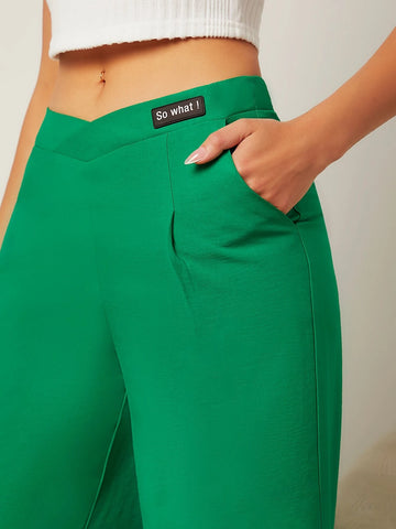 Letter Patched Detail Wide Leg Pants