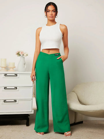 Letter Patched Detail Wide Leg Pants