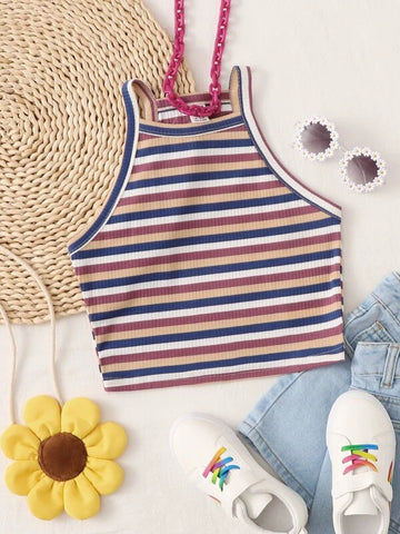 Teen Girls Block Striped Halter Top