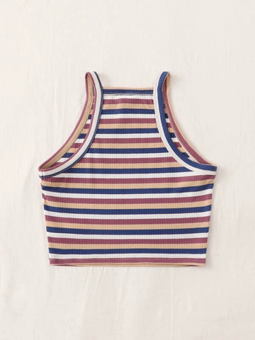 Teen Girls Block Striped Halter Top