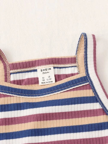 Teen Girls Block Striped Halter Top