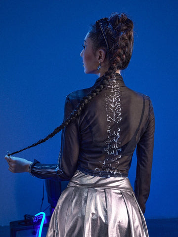 ROMWE Cyber Luvr Skeleton Print Mesh Top