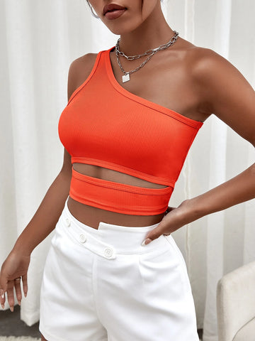 One Shoulder Cut Out Crop Top