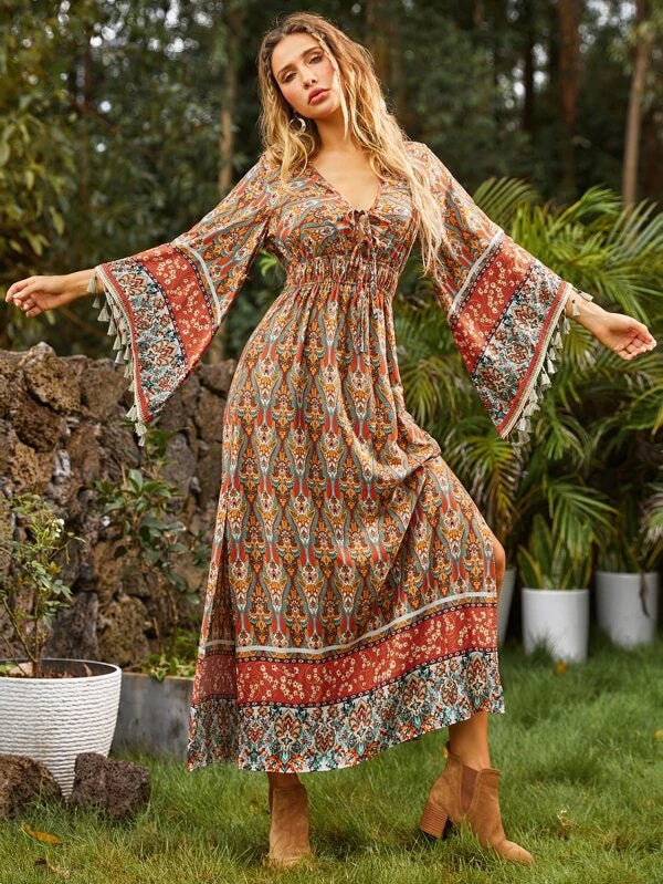 LUUKSE Allover Print Flounce Sleeve A-line Dress