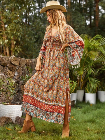 LUUKSE Allover Print Flounce Sleeve A-line Dress