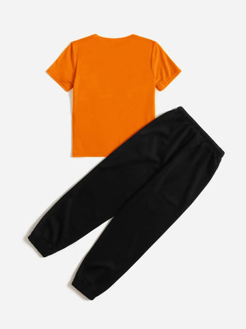 Boys Slogan Graphic Tee & Drawstring Waist Sweatpants