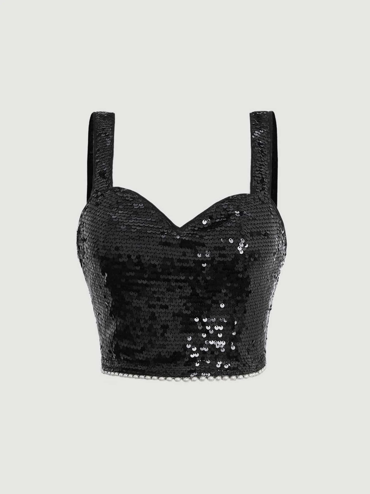 MOD Contrast Sequin Crop Wide Strap Top