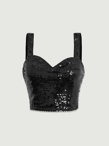 MOD Contrast Sequin Crop Wide Strap Top