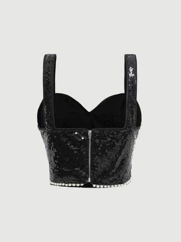 MOD Contrast Sequin Crop Wide Strap Top