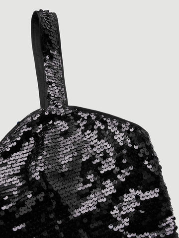 MOD Contrast Sequin Crop Wide Strap Top