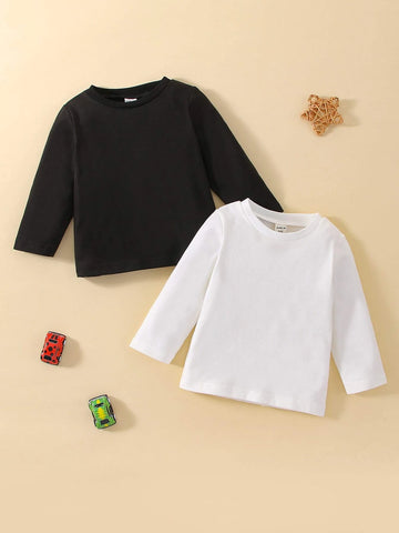 Baby 2pcs Solid Round Neck Tee